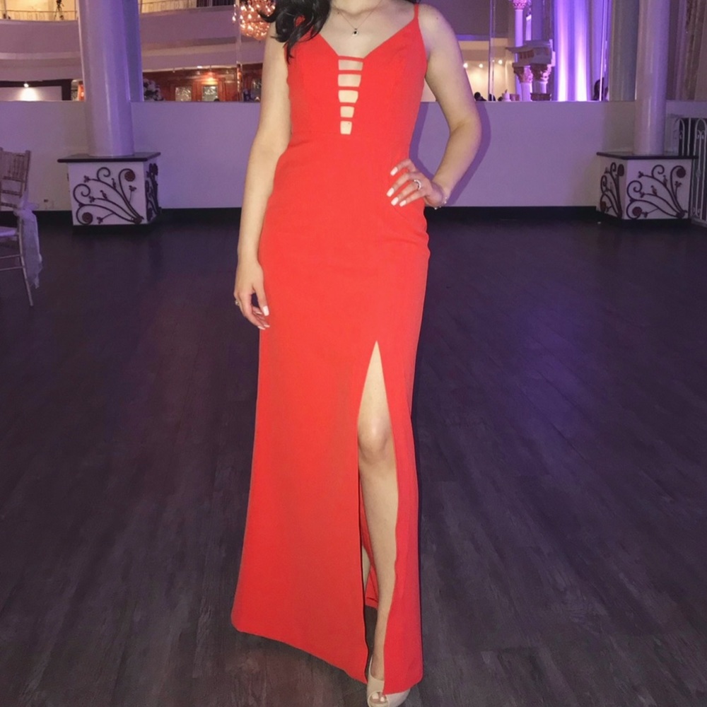 Bright orange cut out long dress